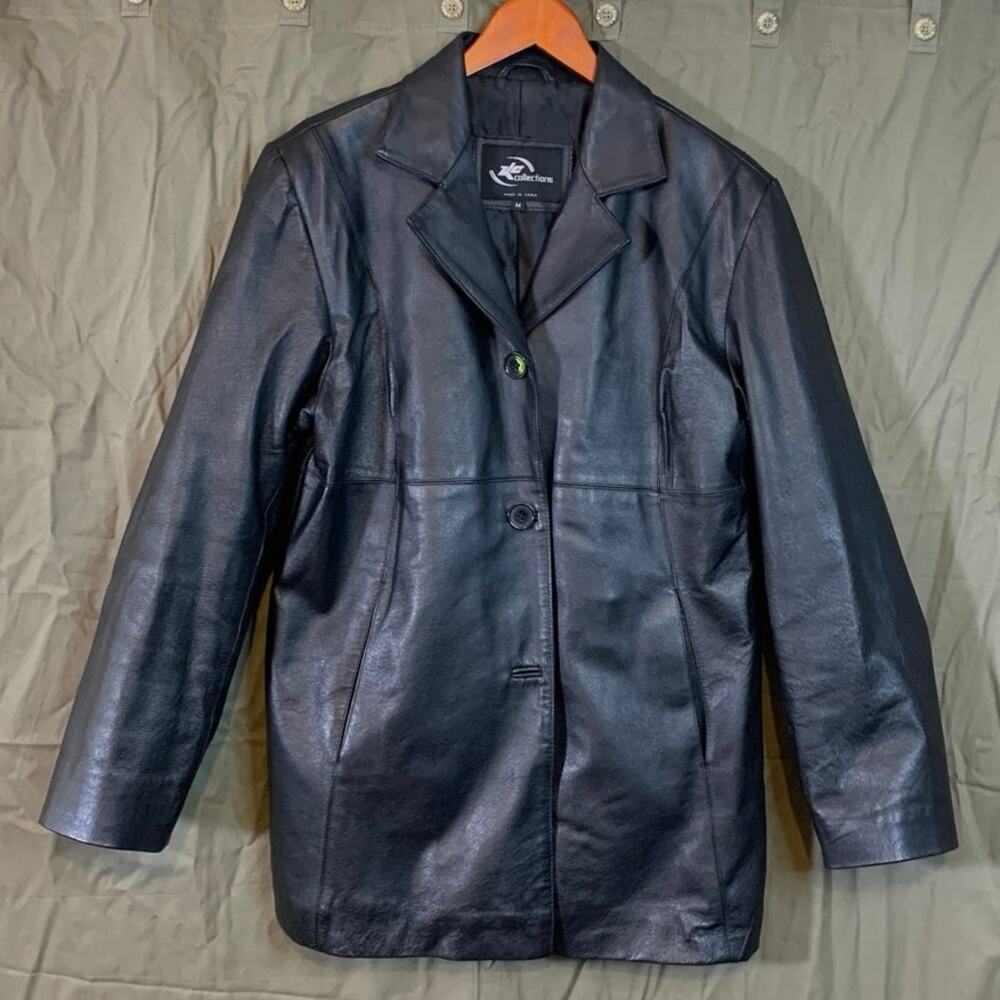 KC Collections Women Black Leather Driving Dressy‎ Jacket Coat Lined Sz Med VTG